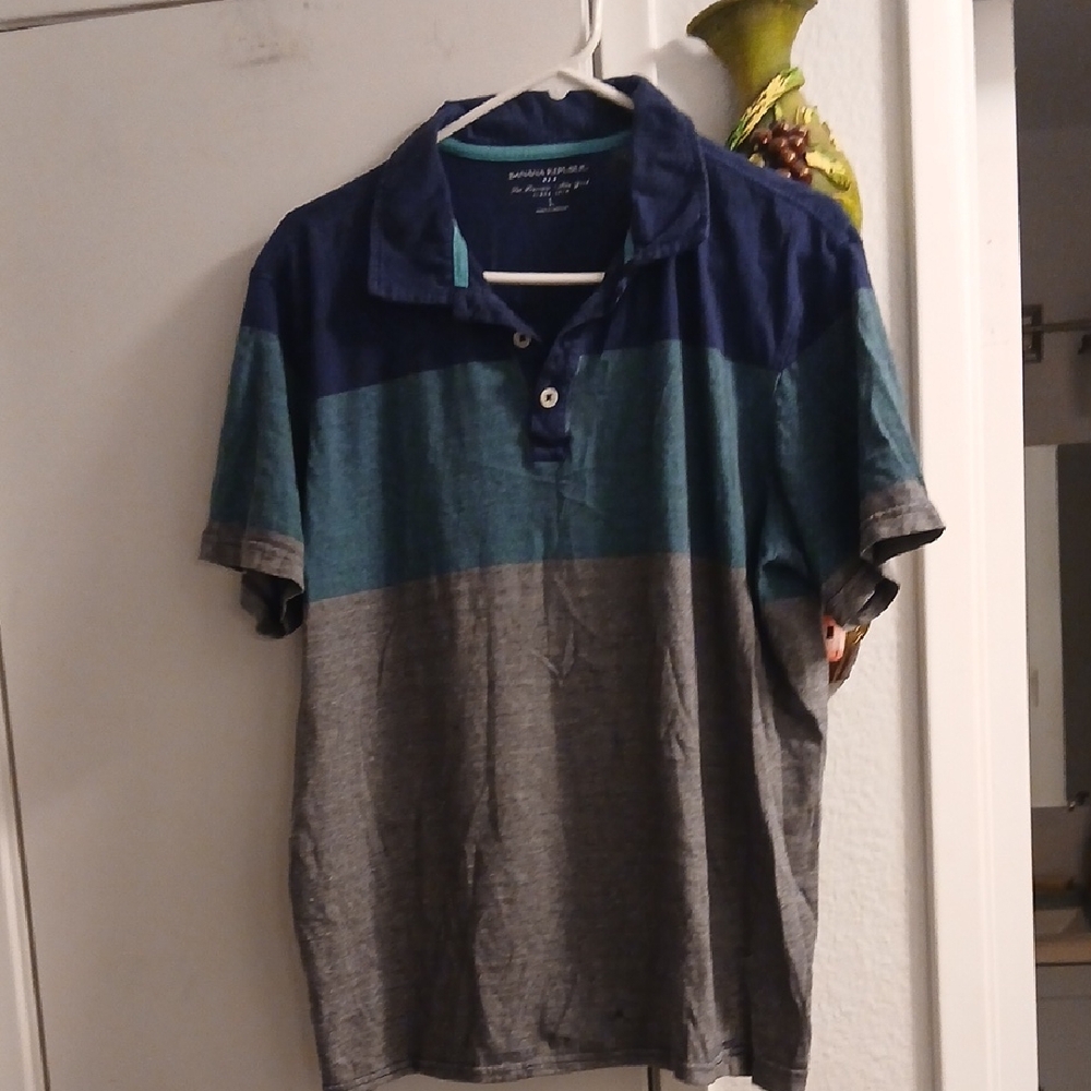 Banana Republic Blue and Gray /Green Polo Shirt Size Large Men's